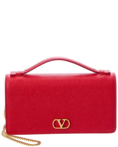 Valentino Garavani Valentino Vlogo Signature Leather Wallet On Chain In Pink