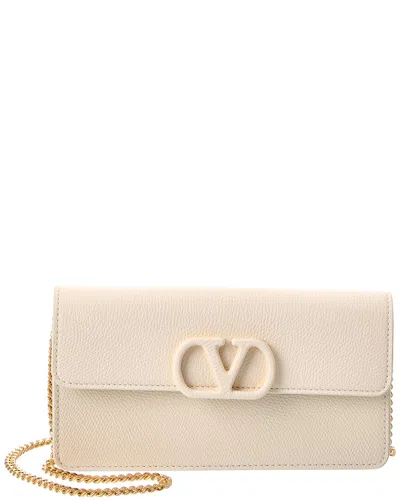 Valentino Garavani Valentino Vlogo Signature Leather Wallet On Chain In White