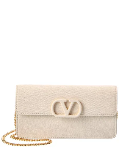 Valentino Garavani Valentino Vlogo Signature Leather Wallet On Chain In White