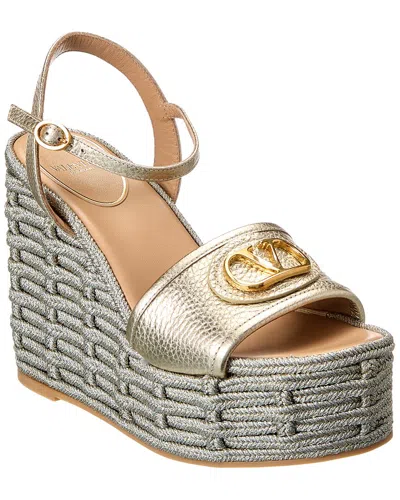 Valentino Garavani Valentino Vlogo Signature Leather Wedge Sandal In Silver