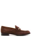 Valentino Vlogo Gate Embellished Suede Loafers