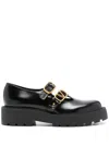 Valentino Leather Double Mary Jane Loafers In Black