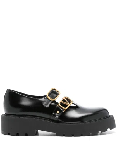 Valentino Garavani Leather Double Mary Jane Loafers In Black