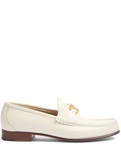 Valentino Garavani Ivory Leather V Logo Signature Loafers In White