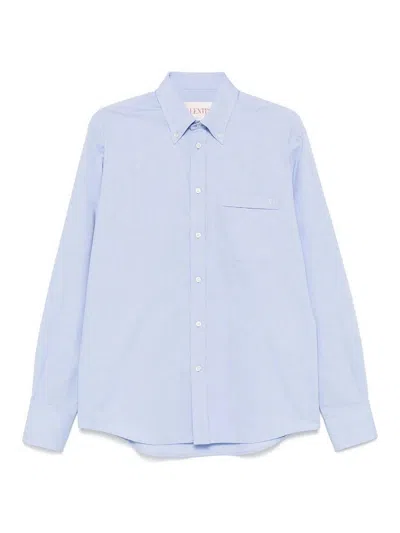 Valentino Garavani Cotton Oxford Shirt With Vlogo Embroidery Clothing In Blue