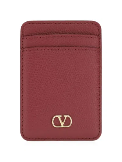 Valentino Garavani Vlogo Signature Magnetic Card Holder In Burgundy
