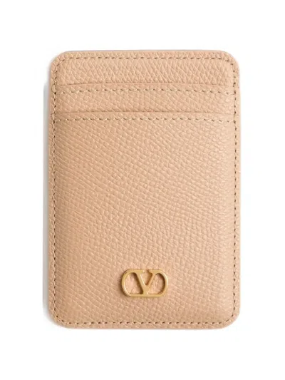 Valentino Garavani Vlogo Signature Magnetic Card Holder N Grainy Calfskin In Pink