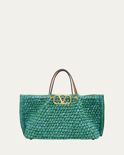 Valentino Garavani Vlogo Signature Medium Crochet Tote Bag In Verde