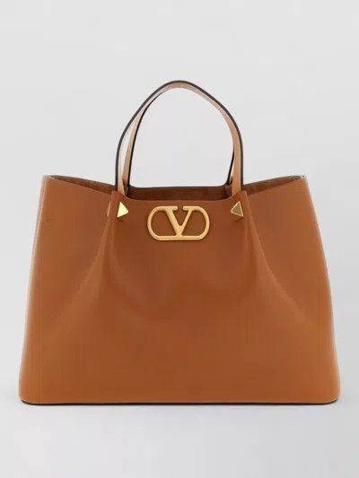 Valentino Garavani Vlogo Signature Medium Leather Tote Bag In Brown