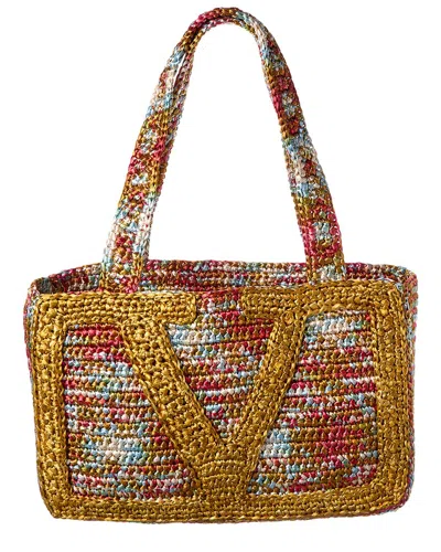 Valentino Garavani Valentino Vlogo Signature Medium Raffia Tote In Brown