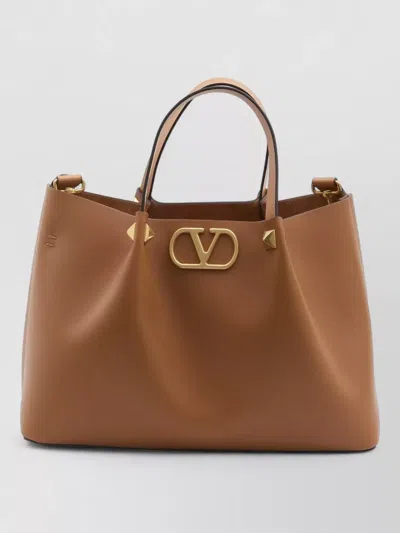Valentino Garavani Vlogo Signature Medium Tote Bag Rockstud In Brown