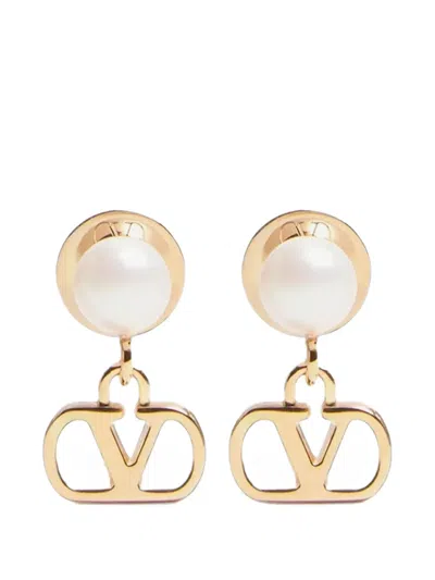 Valentino Garavani Vlogo Signature Metal And Pearl Earrings In Gold