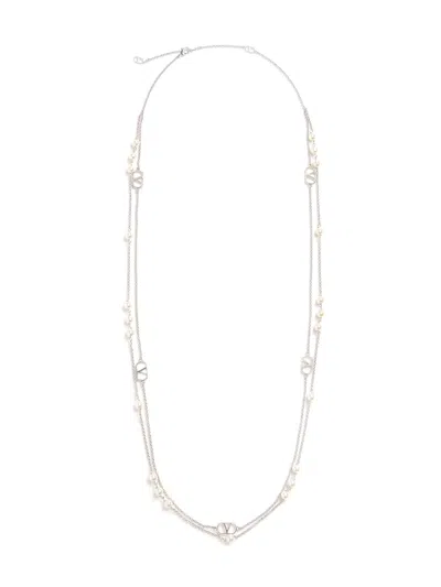 VALENTINO GARAVANI VLOGO SIGNATURE METAL AND PEARLS NECKLACE