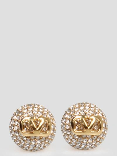 Valentino Garavani Vlogo Signature Metal And Swarovski Crystal Earrings In Gold
