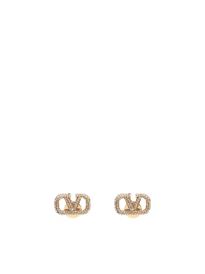 Valentino Garavani Vlogo Signature Metal And Swarovski Crystal Earrings In Metallic