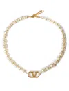 Valentino Vlogo Signature Metal And Swarovski Pearls Necklace