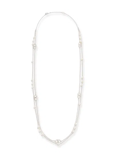 Valentino Garavani Vlogo Signature Metal Necklace With Pearls In Silver