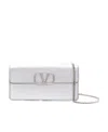 Valentino Vlogo Signature Metallic Grainy Calfskin Wallet With Chain In Metallic