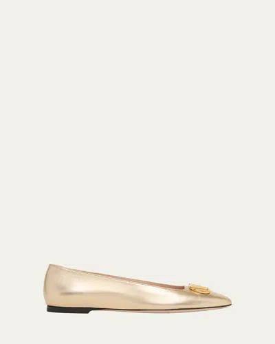 Valentino Garavani Vlogo Signature Metallic Leather Ballerina Flats In Brown