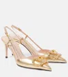Valentino Garavani Vlogo Signature Slingback Pump In Laminated Nappa Leather 80mm Woman Antique Bras In Gold