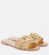 Valentino Garavani Vlogo Signature Metallic Leather Slide Sandal With Cornely Embroidery Woman Gold  In Metallic