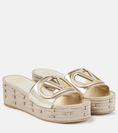 Valentino Garavani Womens Vlogo Metallic-leather Platform Sandals Gold