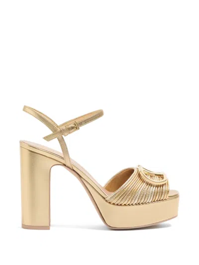 Valentino Garavani Vlogo Signature Metallic Platform Sandal With Cornely Embroidery 115mm Woman Gold