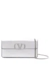 Valentino Vlogo Signature Metallic Grainy Calfskin Wallet With Chain In Silver