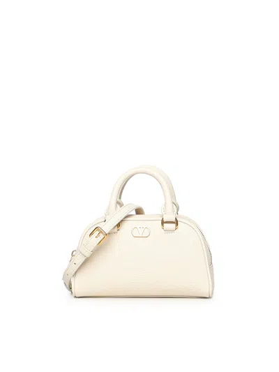 Valentino Garavani Vlogo Signature Mini Calfskin Satchel In Neutral