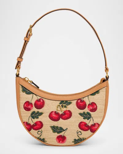 Valentino Garavani Vlogo Signature Mini Cherries Jacquard Shoulder Bag In Naturale Multi
