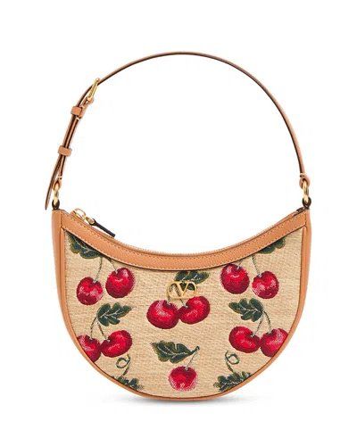 Valentino Garavani Vlogo Signature Mini Cherryfic Raffia Hobo Shoulder Bag In Multi