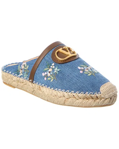 Valentino Garavani Valentino Vlogo Signature Mini Denim & Leather Mule In Blue