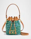 Valentino Vlogo Signature Mini Drawstring Crochet Bucket Bag In Verde Azzurro
