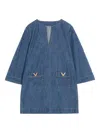Valentino Vlogo Signature Mini Dress With V-neck And Pockets In Blue