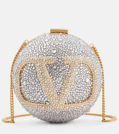 Valentino Garavani Vlogo Signature Mini Embellished Crossbody Bag In Silver