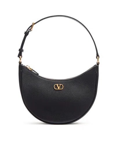 Valentino Garavani Vlogo Signature Mini Hobo Bag In Black Garnet Calfskin