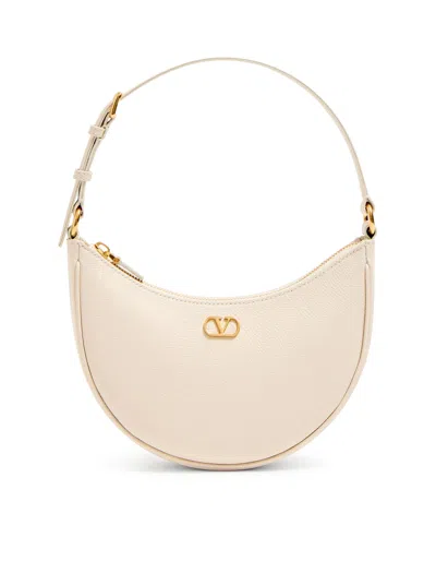 Valentino Garavani Vlogo Signature Mini Hobo Bag In White Garnet Calfskin In Neutral