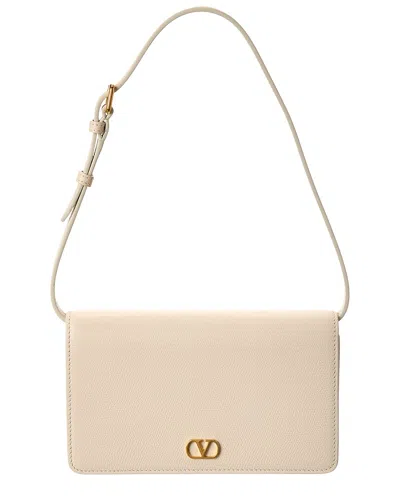 Valentino Garavani Ivory Leather Vlogo Signature Clutch In Pink
