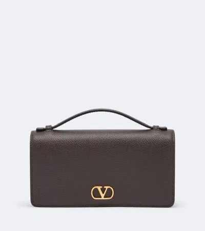 Valentino Garavani Vlogo Signature Mini Leather Wallet On Chain In Brown