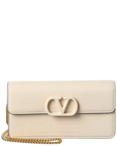 Valentino Garavani Valentino Vlogo Signature Mini Leather Wallet On Chain In Neutral