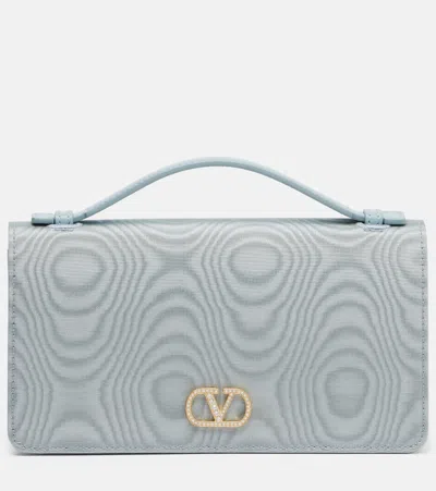 Valentino Garavani Vlogo Signature Mini Moiré Clutch In Blue