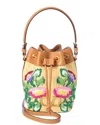 Valentino Floral-embroidered Bucket Bag In Brown