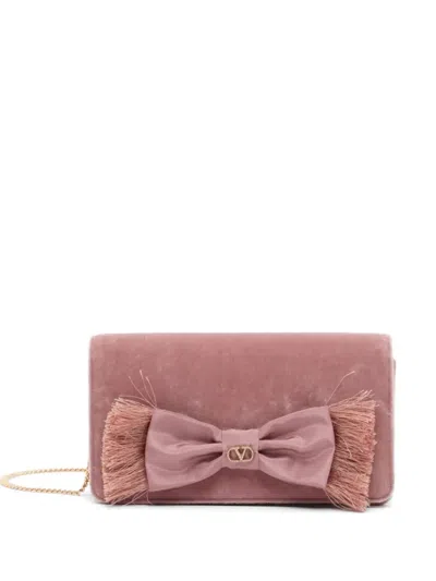 Valentino Garavani Vlogo Signature Mini Velvet Shoulder Bag In Pink