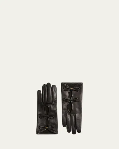 Valentino Garavani Vlogo Signature Nappa Leather Bow Gloves In Black