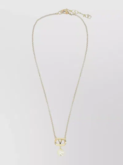 Valentino Garavani Vlogo Signature Necklace Chain Link Pearls Pendant