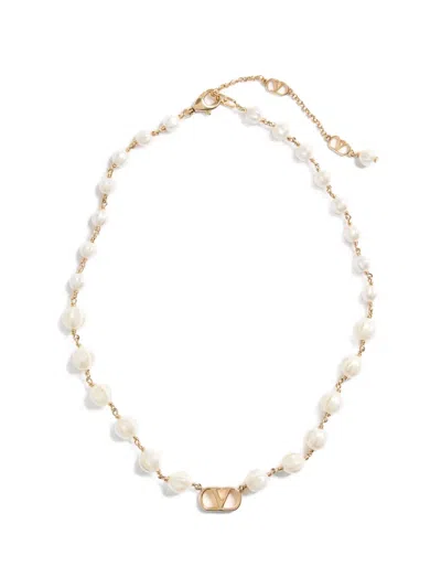 Valentino Garavani Vlogo Signature Necklace In Metal And Glass Beads In Gold