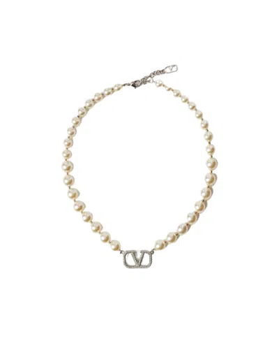 Valentino Garavani Vlogo Signature Necklace With Pearls And Swarovski Crystals In Yellow