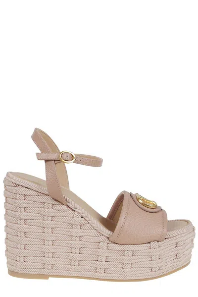 VALENTINO GARAVANI VLOGO SIGNATURE OPEN TOE WEDGE SANDALS