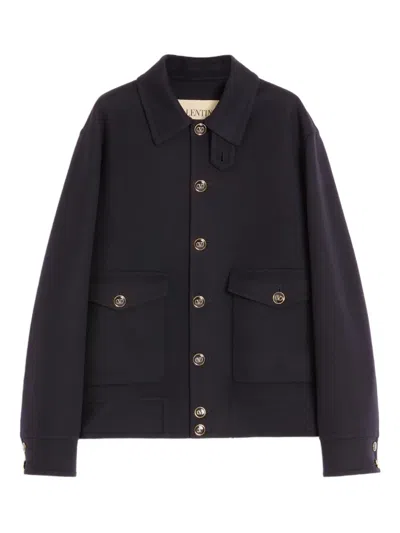 Valentino Knitted Bomber Jacket In Blue