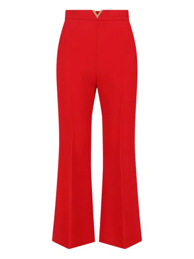 Valentino Embellished Wool Straight-leg Pants In Red